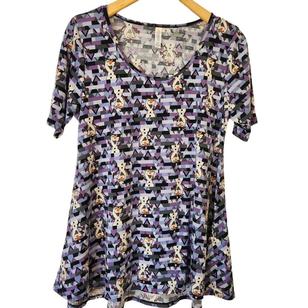 Disney Frozen Olaf Tunic Top Swing Tee Purple Blue Geometric Print Cute Comfy M - Picture 1 of 9